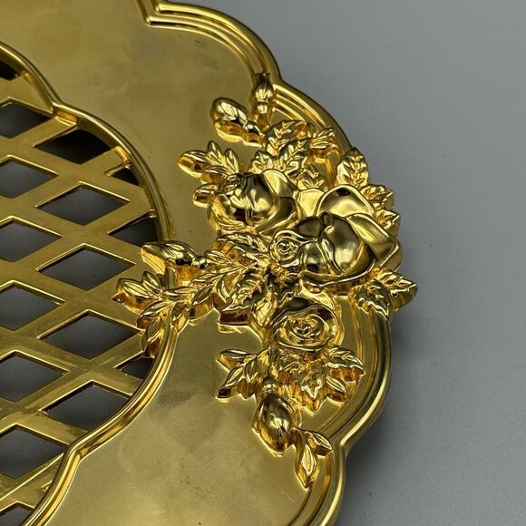 Vtg Royal Doulton Old County Roses Gold Plated Expandable Footed Trivet Godinger - Picture 6 of 7